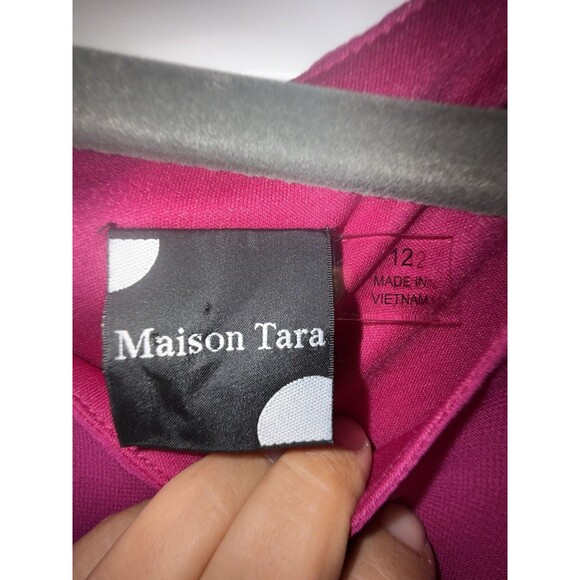 MAISON TARA FLARE PURPLE FUSIA RUFFLE DRESS SIZE 12 Crochet Fit And Flare - Picture 10 of 11